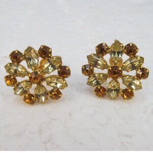 Vintage Signed B David Rhinestone Floral Screw Back Earrings
